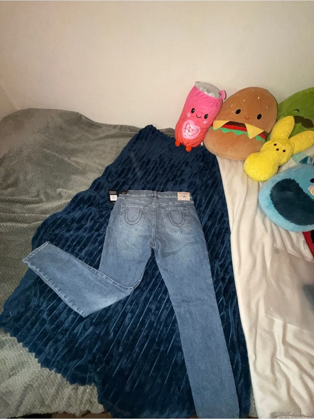True Religion Light Blue Denim Jeans with Red Stitching